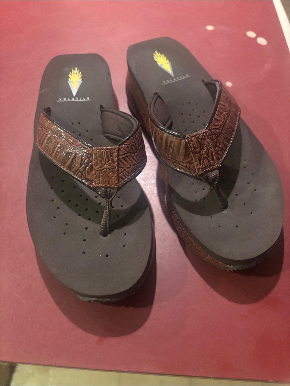 Volatile Brown Wedge Flip Flop Sandals